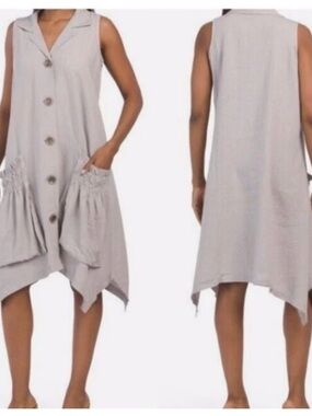 For Cynthia Sleeveless High-Low Handkerchief Hem Dress in Light Gray